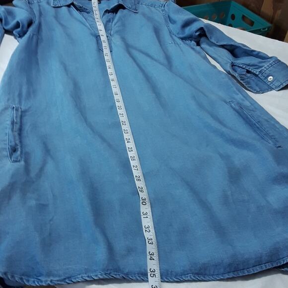 Women Sz S Chambray Blue Fairy Grunge Tencel Soft Pockets V-Neck Casual Dress - Picture 11 of 13